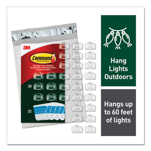 Image of Command all weather hooks and strips, small, plastic, clear, 0.5 lb capacity, 30 clips and 32 strips/pack