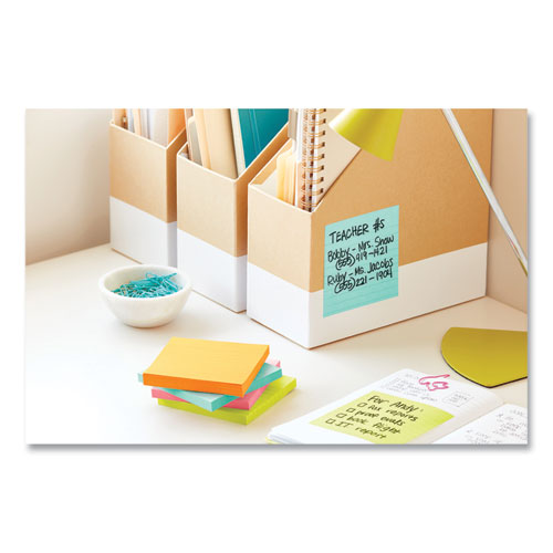 Image of Post-it® Notes Super Sticky Pads in Supernova Neon Colors, (6) Unruled 2" x 2", (5) Unruled 3" x 3", (4) Note Ruled 4" x 4", 45 Sheets/Pad, 15 Pads/Set