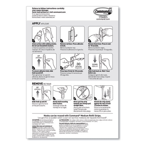 Image of Command General Purpose Wire Hooks, Medium, Metal, White, 2 lb Capacity, 13 Hooks and 16 Strips/Pack