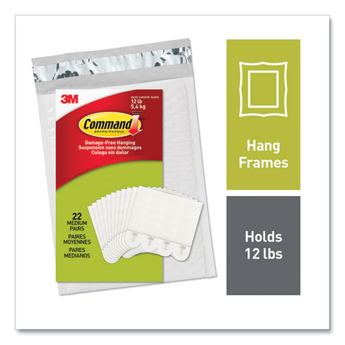Image of Command Picture Hanging Strips, Removable, Holds Up To 3 Lbs Per Pair, Medium, 0.63 X 2.75, White, 22 Pairs/pack