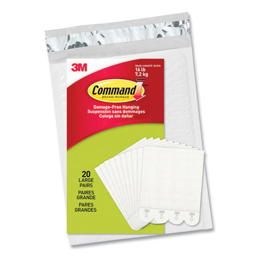 Image of Command Picture Hanging Strips, Removable, Holds Up to 4 lbs per Pair, Large, 0.63 x 3.63, White, 20 Pairs/Pack