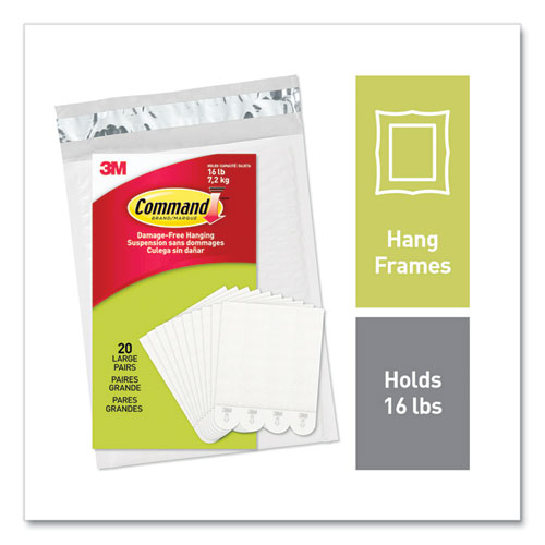 Image of Command Picture Hanging Strips, Removable, Holds Up to 4 lbs per Pair, Large, 0.63 x 3.63, White, 20 Pairs/Pack