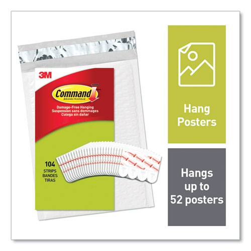 Image of Command Poster Strips, Removable, Holds Up To 1 Lb Per Pair, Small, 0.63 X 1.75, White, 104/pack