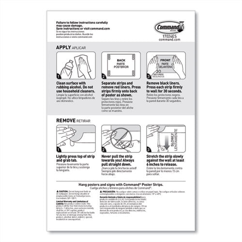 Image of Command Poster Strips, Removable, Holds Up To 1 Lb Per Pair, Small, 0.63 X 1.75, White, 104/pack