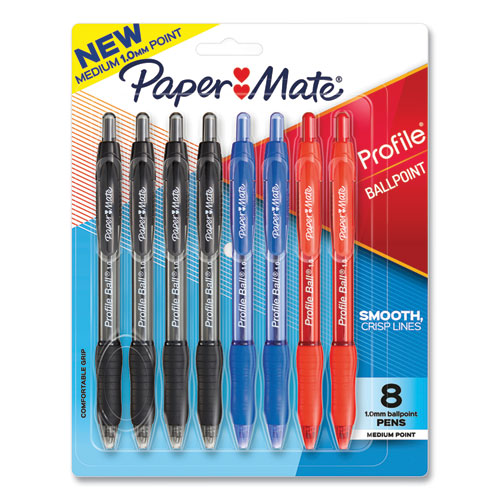 Image of Paper Mate® Profile Ballpoint Pen, Retractable, Medium 1 Mm, Assorted Ink And Barrel Colors, 8/pack