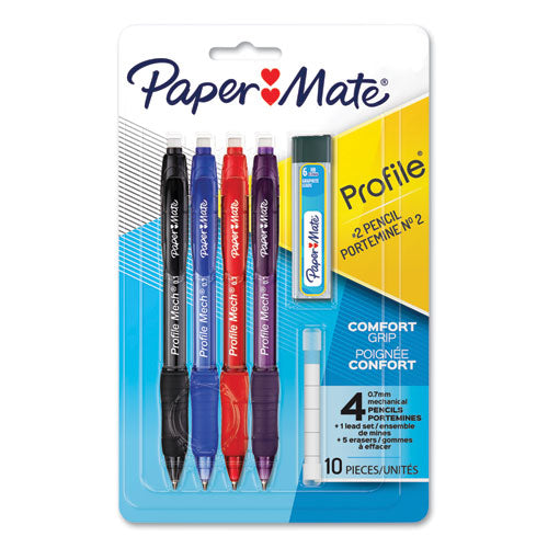 Image of Paper Mate® Profile Mechanical Pencils, 0.7 Mm, Hb (#2), Black Lead, Assorted Barrel Colors, 4/pack