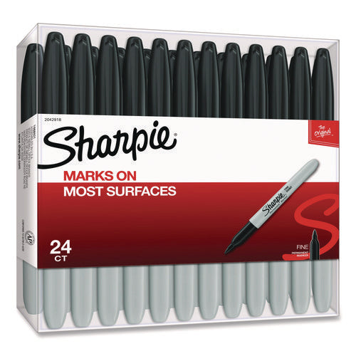 Image of Sharpie® Fine Tip Permanent Marker, Fine Bullet Tip, Black, 24/pack