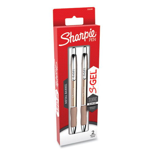 Image of Sharpie® S-Gel S-Gel Premium Metal Barrel Gel Pen, Retractable, Medium 0.7 Mm, Black Ink, Champagne Barrel, 2/pack
