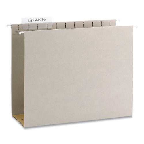 Image of Smead TUFF Extra Capacity Hanging File Folders with Easy Slide Tabs, 4" Capacity, Letter, 1/3-Cut Tabs, Steel Gray, 18/Box