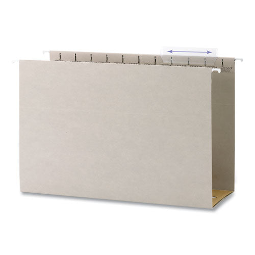 Image of Smead TUFF Extra Capacity Hanging File Folders with Easy Slide Tabs, 4" Capacity, Legal, 1/3-Cut Tabs, Steel Gray, 18/Box