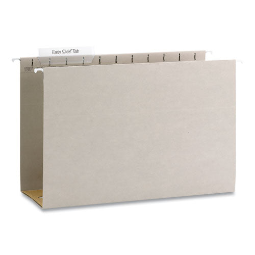 Image of Smead TUFF Extra Capacity Hanging File Folders with Easy Slide Tabs, 4" Capacity, Legal, 1/3-Cut Tabs, Steel Gray, 18/Box