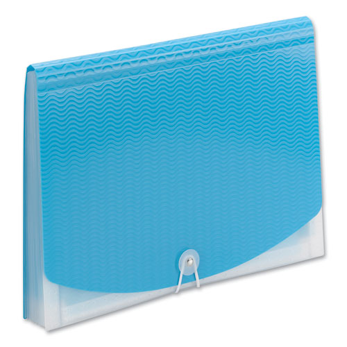 Image of Smead Poly Expanding Folders, 12 Sections, Cord/Hook Closure, 1/6-Cut Tabs, Letter Size, Teal/Clear