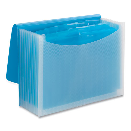Image of Smead Poly Expanding Folders, 12 Sections, Cord/Hook Closure, 1/6-Cut Tabs, Letter Size, Teal/Clear