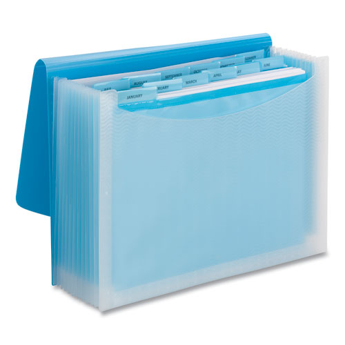 Image of Smead Poly Expanding Folders, 12 Sections, Cord/Hook Closure, 1/6-Cut Tabs, Letter Size, Teal/Clear