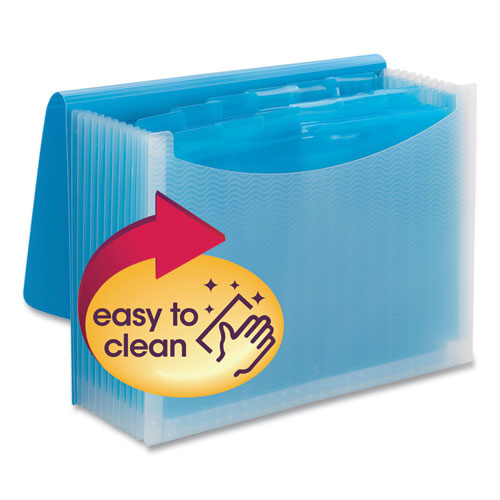 Image of Smead Poly Expanding Folders, 12 Sections, Cord/Hook Closure, 1/6-Cut Tabs, Letter Size, Teal/Clear