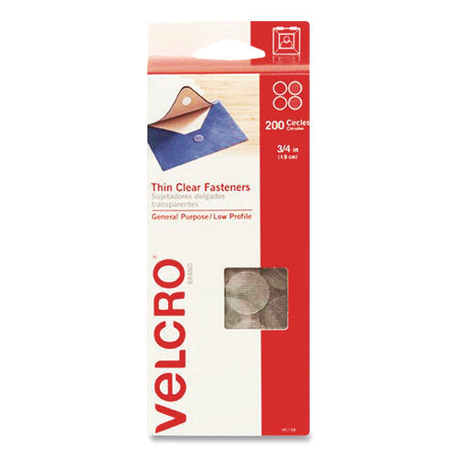 Image of VELCRO® Brand Sticky-Back Fasteners, Complete Sets, 0.75" dia, Clear, 200/Pack