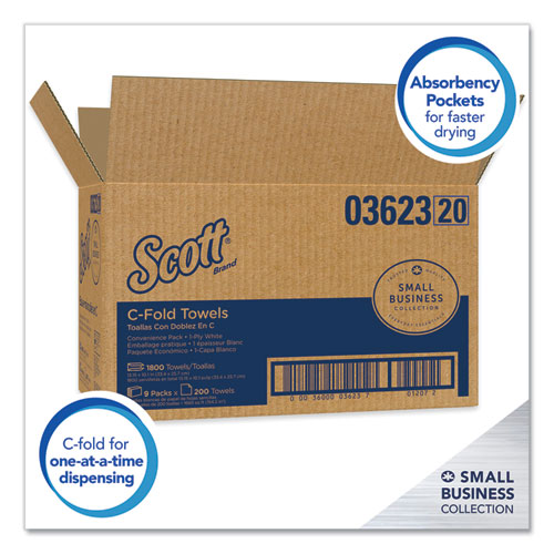 Image of Scott® Essential C-Fold Towels for Business, Convenience Pack, 1-Ply, 10.13 x 13.15, White, 200/Pack, 9 Packs/Carton