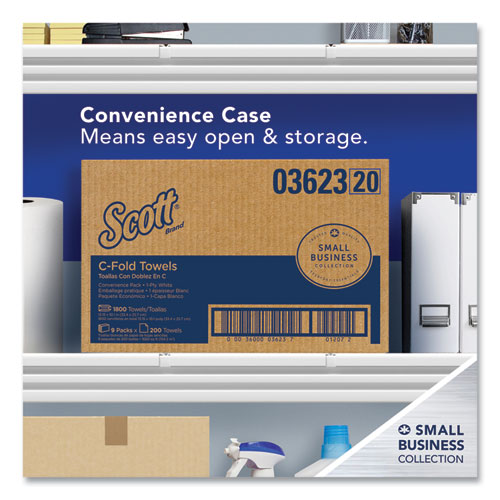 Image of Scott® Essential C-Fold Towels for Business, Convenience Pack, 1-Ply, 10.13 x 13.15, White, 200/Pack, 9 Packs/Carton