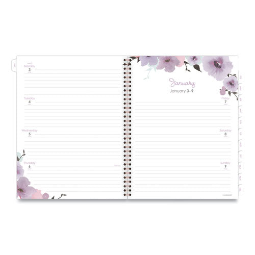 Image of Cambridge® Mina Weekly/Monthly Planner, Floral Artwork, 11 x 8.5, White/Violet/Peach Cover, 12-Month (Jan to Dec): 2025