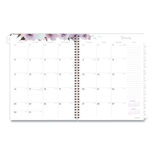 Image of Cambridge® Mina Weekly/Monthly Planner, Floral Artwork, 11 x 8.5, White/Violet/Peach Cover, 12-Month (Jan to Dec): 2025