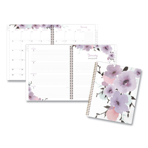 Image of Cambridge® Mina Weekly/Monthly Planner, Floral Artwork, 11 x 8.5, White/Violet/Peach Cover, 12-Month (Jan to Dec): 2025
