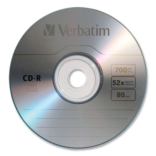 Image of Verbatim® Cd-R Recordable Disc, 700 Mb/80 Min, 52x, Slim Jewel Case, Silver, 10/pack
