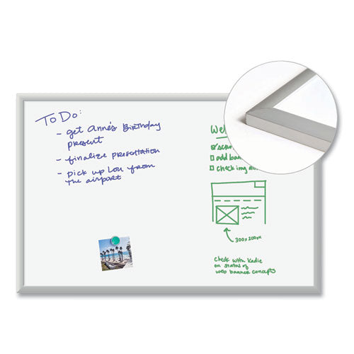 Image of U Brands Magnetic Dry Erase Board with Aluminum Frame, 36" x 24" (Actual Size: 35" x 23"), White Surface, Satin Aluminum Frame