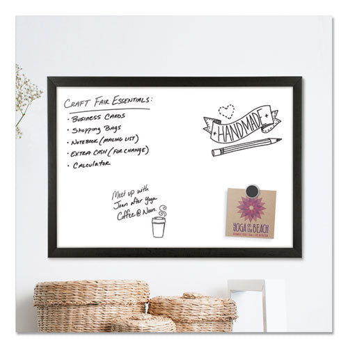 Image of U Brands Magnetic Dry Erase Board with Wood Frame, 24" x 18" (Actual Size: 23" x 17"), White Surface, Black Wood Frame