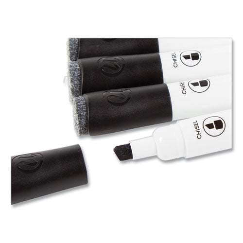 Image of U Brands Chisel Tip Low-Odor Dry-Erase Markers With Erasers, Broad Chisel Tip, Black, Dozen