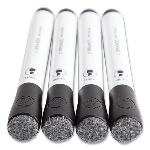 Image of U Brands Chisel Tip Low-Odor Dry-Erase Markers With Erasers, Broad Chisel Tip, Black, Dozen