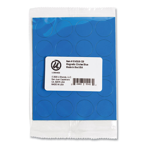 Image of U Brands Heavy-Duty Board Magnets, Circles, 0.75" Diameter, Blue, 20/Pack