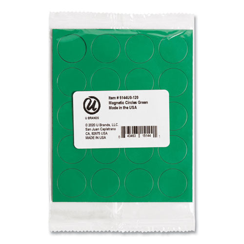 Image of U Brands Heavy-Duty Board Magnets, Circles, 0.75" Diameter, Green, 20/Pack