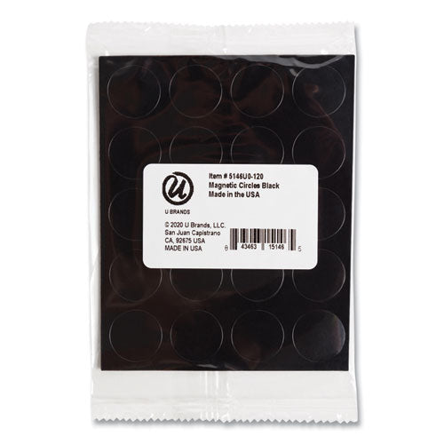 Image of U Brands Heavy-Duty Board Magnets, Circles, 0.75" Diameter, Black, 20/Pack