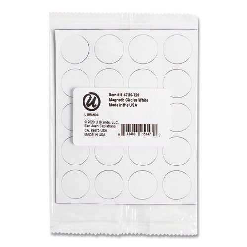 Image of U Brands Heavy-Duty Board Magnets, Circles, 0.75" Diameter, White, 20/Pack