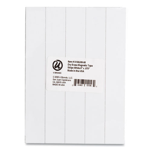 Image of U Brands Dry Erase Magnetic Tape Strips, 6" X 0.88", White, 25/pack