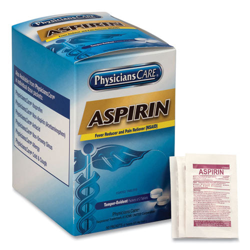 Image of PhysiciansCare® Aspirin Medication, Two-Pack, 50 Packs/box