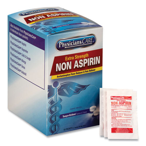Image of PhysiciansCare® Non Aspirin Acetaminophen Medication, Two-Pack, 50 Packs/box