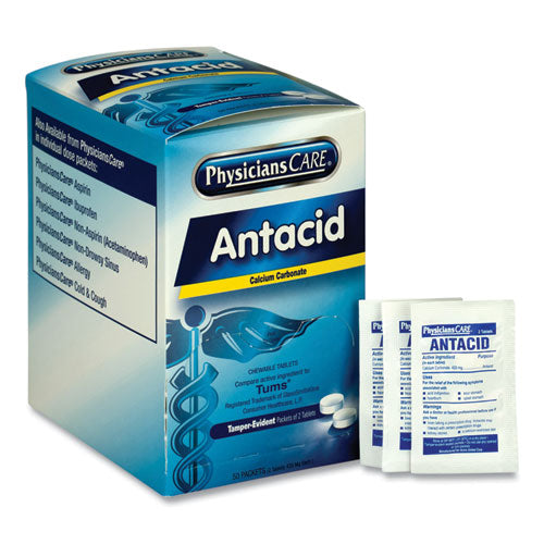 Image of PhysiciansCare® Antacid Calcium Carbonate Medication, Two-Pack, 50 Packs/box