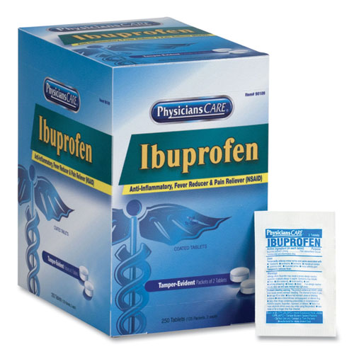 Image of PhysiciansCare® Ibuprofen Pain Reliever, Two-Pack, 125 Packs/box