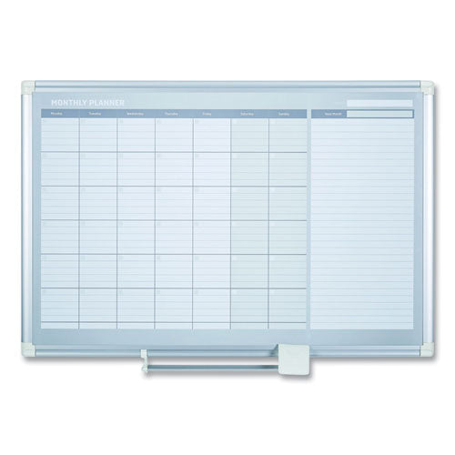 Image of MasterVision® Magnetic Dry Erase Calendar Board, Monthly Planning/Scheduling, 36" x 24", White Surface, Satin Aluminum Frame