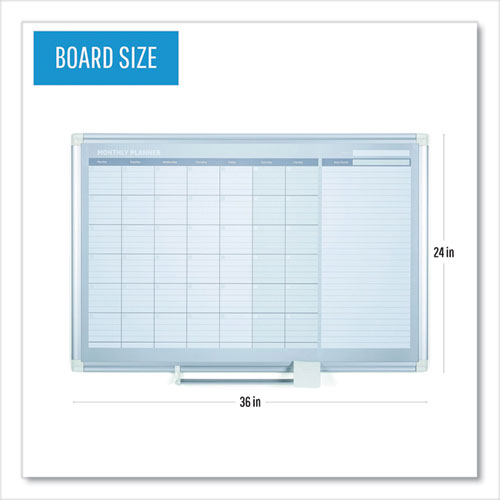Image of MasterVision® Magnetic Dry Erase Calendar Board, Monthly Planning/Scheduling, 36" x 24", White Surface, Satin Aluminum Frame
