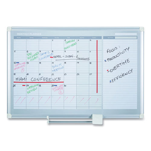 Image of MasterVision® Magnetic Dry Erase Calendar Board, Monthly Planning/Scheduling, 36" x 24", White Surface, Satin Aluminum Frame