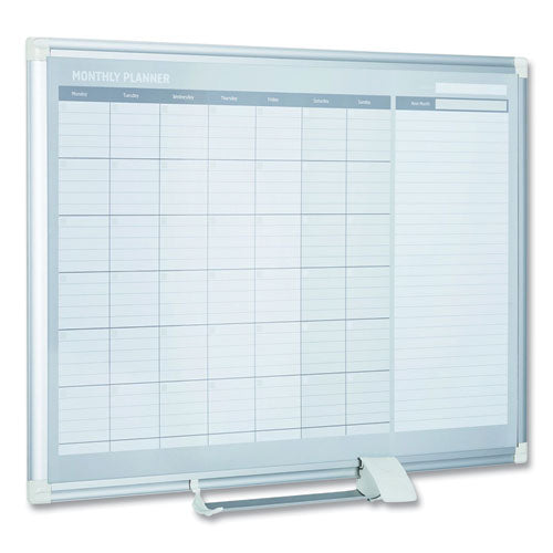 Image of MasterVision® Magnetic Dry Erase Calendar Board, Monthly Planning/Scheduling, 36" x 24", White Surface, Satin Aluminum Frame