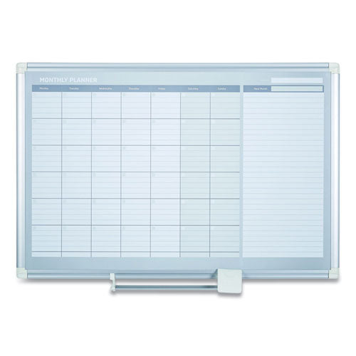 Image of MasterVision® Magnetic Dry Erase Calendar Board, Monthly Planning/Scheduling, 48" x 36", White Surface, Satin Aluminum Frame