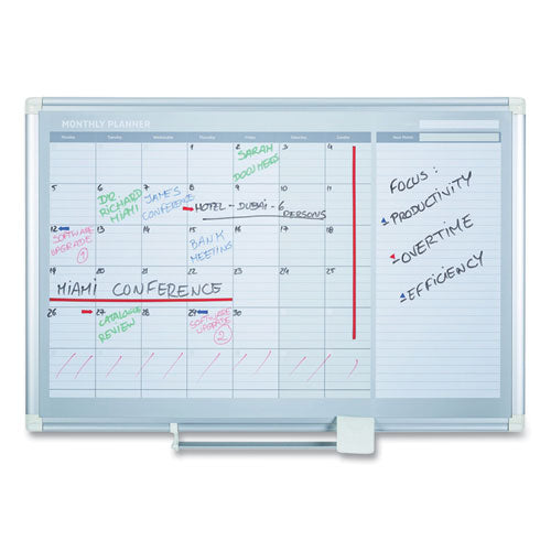 Image of MasterVision® Magnetic Dry Erase Calendar Board, Monthly Planning/Scheduling, 48" x 36", White Surface, Satin Aluminum Frame