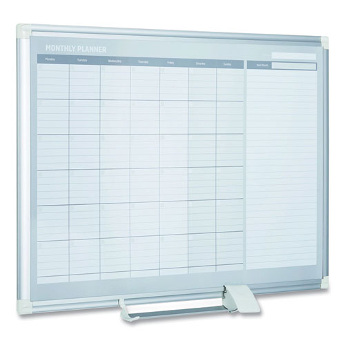 Image of MasterVision® Magnetic Dry Erase Calendar Board, Monthly Planning/Scheduling, 48" x 36", White Surface, Satin Aluminum Frame