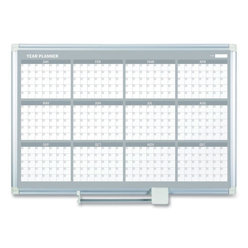 Image of MasterVision® Magnetic Dry Erase Calendar Board, 12-Month Planning/Scheduling, 36" x 24", White Surface, Satin Aluminum Frame