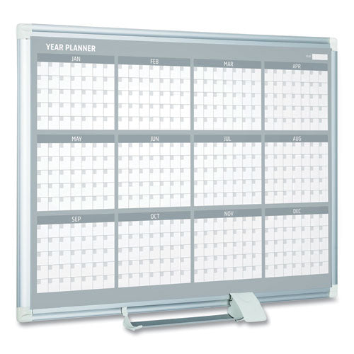 Image of MasterVision® Magnetic Dry Erase Calendar Board, 12-Month Planning/Scheduling, 36" x 24", White Surface, Satin Aluminum Frame