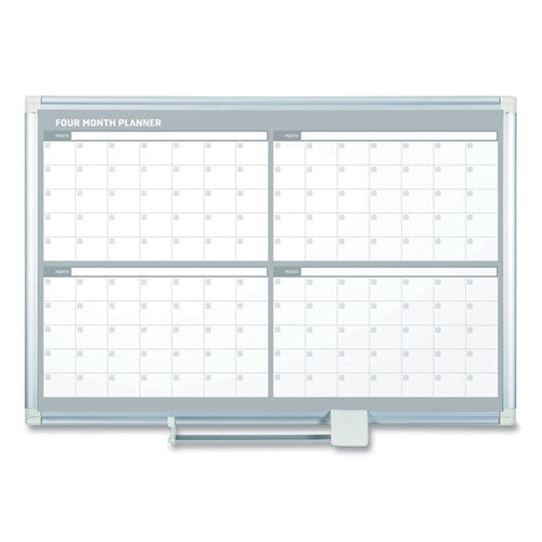 Image of MasterVision® Magnetic Dry Erase Calendar Board, Four-Month Planning/Scheduling, 48" x 36", White Surface, Satin Aluminum Frame