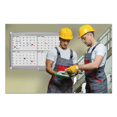 Image of MasterVision® Magnetic Dry Erase Calendar Board, Four-Month Planning/Scheduling, 48" x 36", White Surface, Satin Aluminum Frame